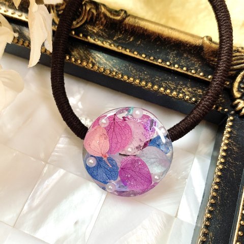 紫陽花のヘアゴム レジン