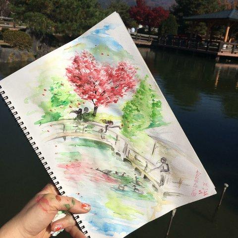 「恋するもみじ」水彩画 原画