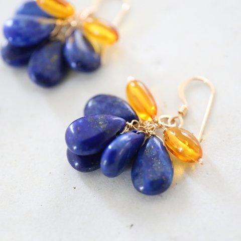  14KGF lapis lazuli amber pierce[kgf3565]