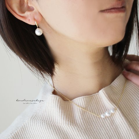 (necklace) pearl santubu＊3粒パールのネックレス＊結婚式･入学式＊