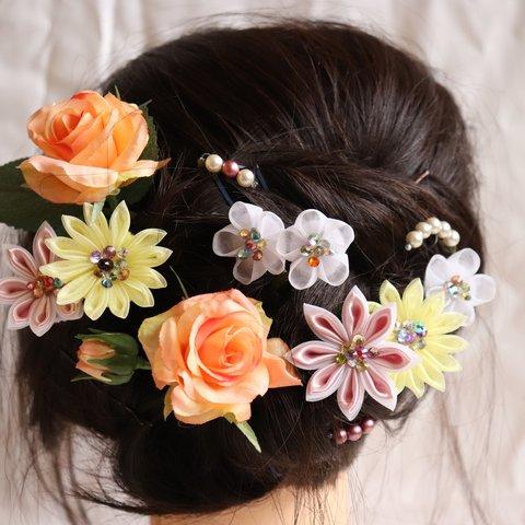薔薇の髪飾り(春色)