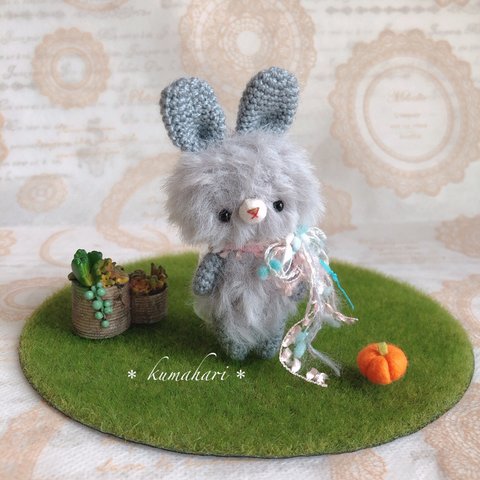 sold out＊kumahari＊あみぐるみ  約10cm  モフモフうさぎ 【グレー】