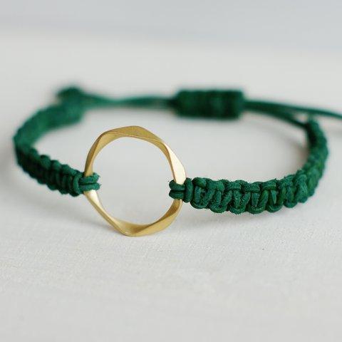 再販：レザーブレスレット*green×gold