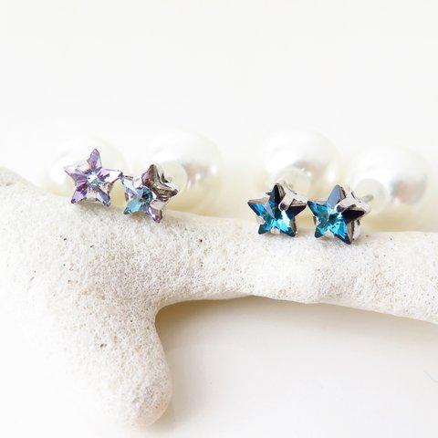 【スワロフスキー】Tiny STAR＊パールキャッチピアス