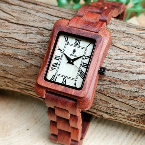 【木製腕時計】EINBAND Licht 四角 木の時計 オシャレ アンティーク ウッド ウォッチ【36×26mm】