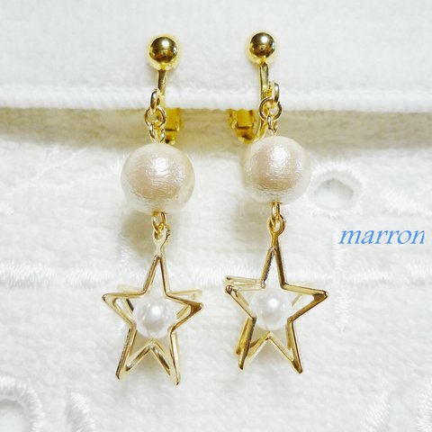 ☆big star＆コットンパールイヤリングorピアス☆ 