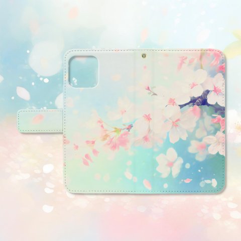 春風に舞う桜の花と春の訪れ 手帳型スマホケース 【13】　iPhone Android各機種対応  ハイクオリティタイプ