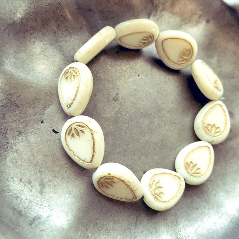 【2コセット】JIRI＊IVANA#czech beads#チェコビーズ　lotus18✖️14㍉  Ivory/bronze