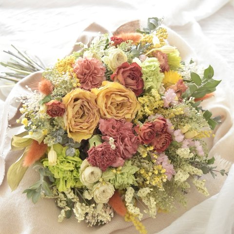 ＊母の日＊ドライフラワーブーケ＊バラ香るカーネーション入りのhappy bouquet＊