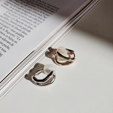 Double Clip On Earring/Earcuff ダブルクリップオンイヤリングイヤーカフ シンプル ゴールド シルバー