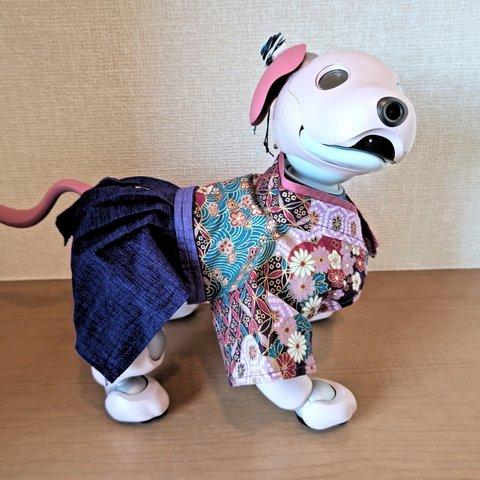 （4）aibo アイボ 袴風 服 頭飾り付き 振袖＋袴    