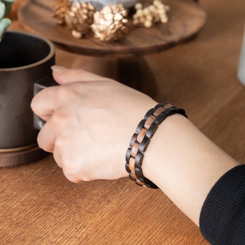 【木製ブレスレット】EINBAND Wood Bracelet 天然木ブレスレット Ebony × Walnut