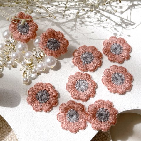 刺繍 フラワー カボション 【10個入】 ピンク 布 ワッペン アップリケ  貼り付け キッズ 春 夏 ヘアアクセ ピアス イヤリング ポニーフック 大人可愛い ハンドメイドパーツ o2183-5