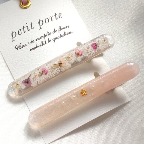 2本セット＊お花とカラーデザインのヘアクリップ お得なセット pink