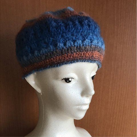 和ちゃん手編み☆お花畑模様のふわっふわモヘアベレー帽(秋・冬用)