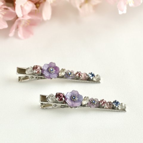 夜桜とビジューのヘアクリップ　一つ