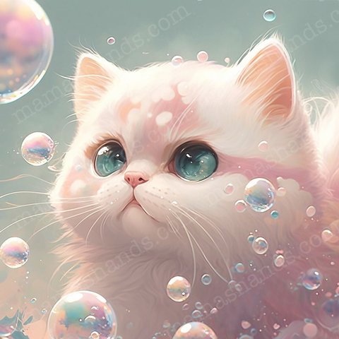 シャボン玉と猫 のパステルカラー イラスト  アート（デジタルコンテンツ ダウンロード販売）