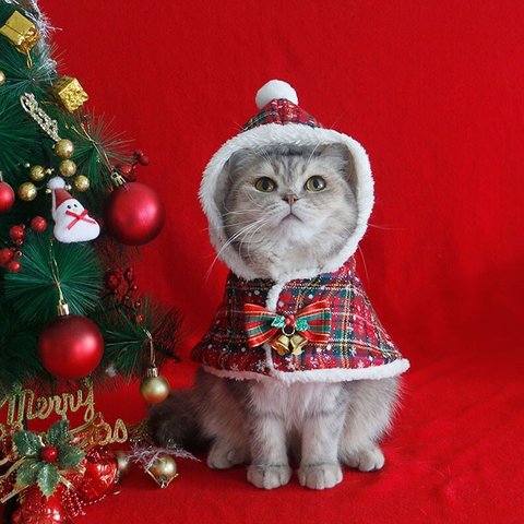 猫服 ペット服 ネコ 猫ウール製クリスマスマント 4種類 エルク角付き可能 ふわふわ 柔らかい 秋 冬 春 防寒 猫パジャマ 猫コスプレ エルク模様 チェック柄 クリスマス 冬対策 すごく暖かい