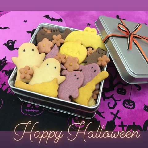 🎃ハロウィンクッキー缶  Lサイズ 角缶 🎁ギフトに