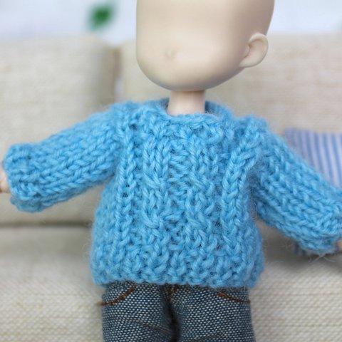ざっくりセーター　おしゃれブルー編み込み【B-2】 オビツ11サイズ