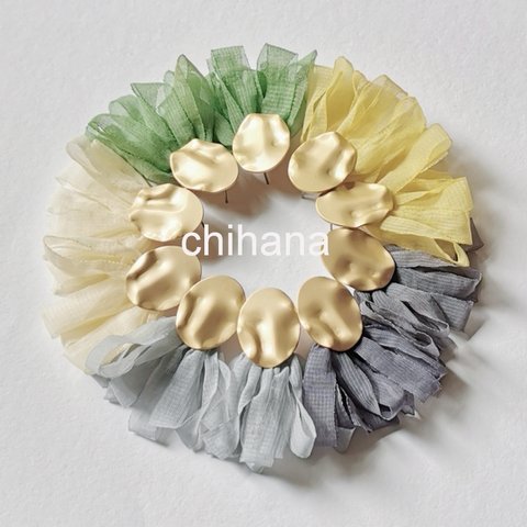 springcolor∥マットゴールドメタル×フリンジタッセルピアス/チタンピアス/樹脂ピアス/イヤリング