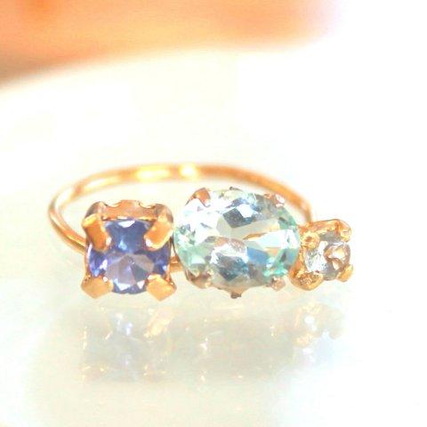 k18gp Tanzanite & Topaz & Aquamarine Ring