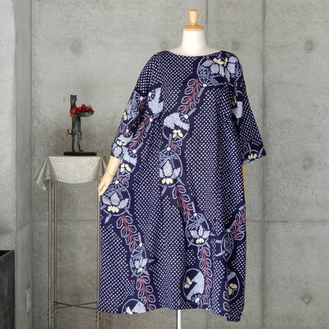 着物リメイク　有松絞りのチュニックワンピース   フリーサイズ  kimono