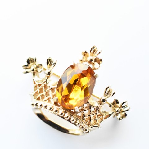 Vintage crown yellow rhinestone brooch