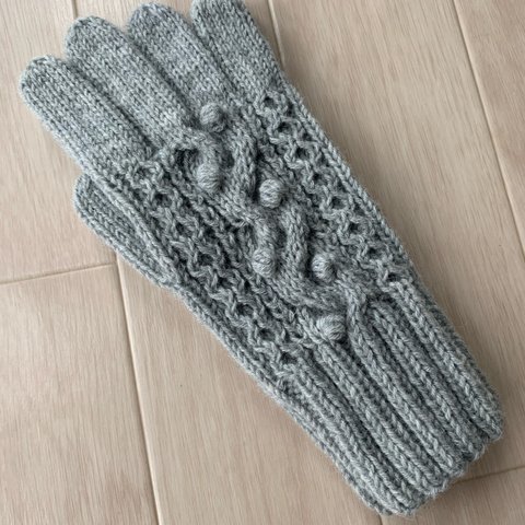 アルパカウールの5本指レディース手袋 手編み