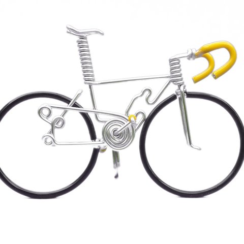 【ロードバイク】海外サイクリストに人気の針金自転車、ワイヤーバイク　〈タイヤ：黒　ハンドル：黄色〉　Bk-Yl-Yl