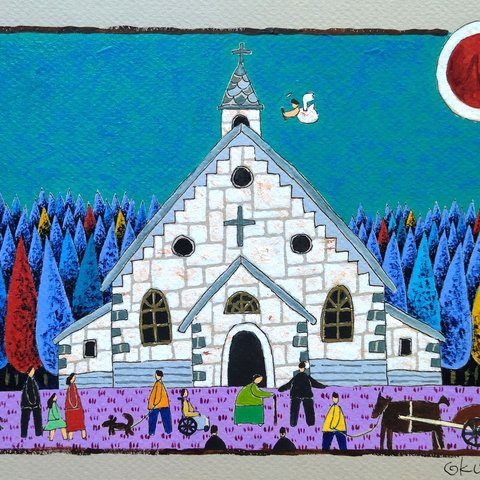 奥村ユズル　水彩画原画　青い森の教会