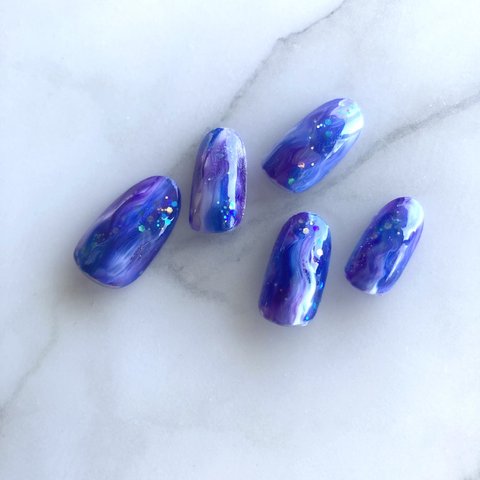 ネイルチップ　ブルー✖️パープル　ニュアンスネイル💅