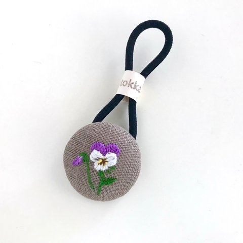 ビオラ_刺繍ヘアゴム_麻