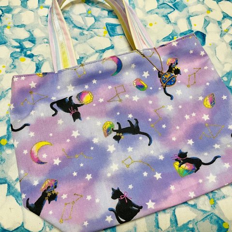 《SALE》銀河の黒猫お散歩トート