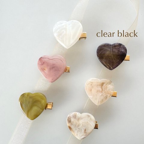 【big  heart clip clear black】ハート ヘアクリップ ヘアアクセサリー アクセサリー ピンク キッズアクセ ビーズ キラキラ 夏