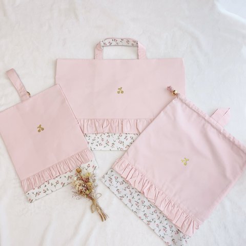 3点　pink フローティングフローラ　入園入学準備　リバティ　レッスンバッグ　シューズ袋　お着替え袋