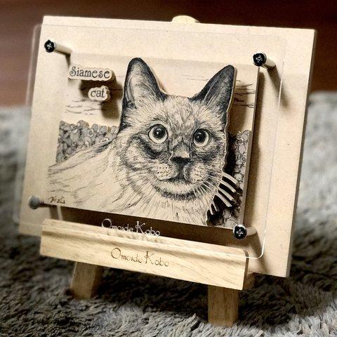 オーダーメイド【木アート画】ペットSサイズ（額を含む）～手描き＆立体＆木製アート♪似顔絵・ペット画で贈り物、お祝い、記念に♪