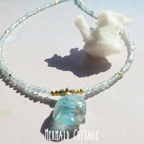 *14kgf*Raw Apataite Ocean Necklace＊アパタイト原石のビーチネックレス