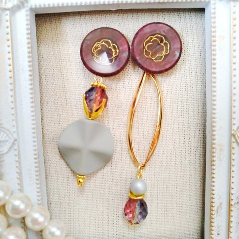 ☆Vintage☆バイオレット×グレーな大ぶりアシメピアス/イヤリング