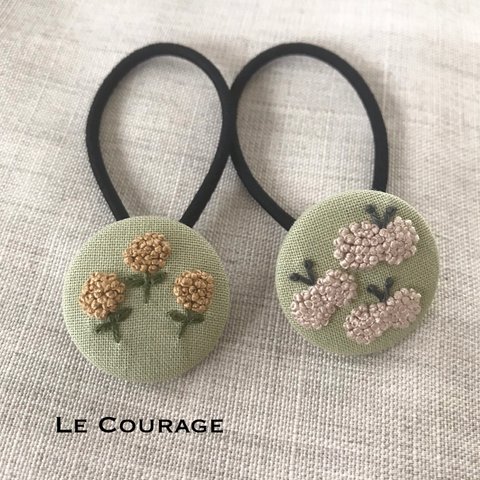 《特別価格》チョウと花の刺繍ヘアゴム(白・黄色)