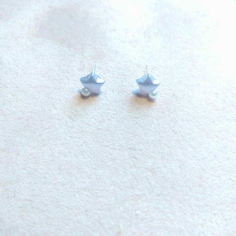 青色の星☆とパール ピアス＆イヤリング #樹脂ピアス #樹脂ノンホールピアス #ステンレスピアス