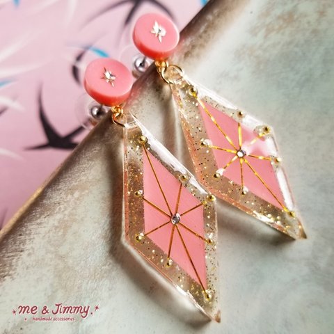✴50's inspired diamond shaped ＆ starburst earrings✴【Peach】ピアス・イヤリング