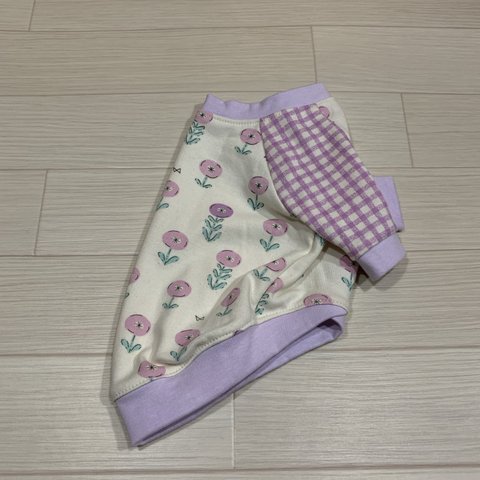 犬服　お花のラグラン袖シャツ