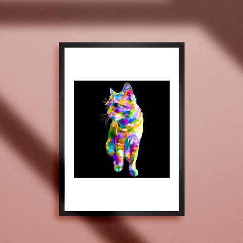 動物★アート★猫★ネコ★CAT★キャット★猫カフェ★グラフィックアート ⑥★colorful cat★A4アートポスター