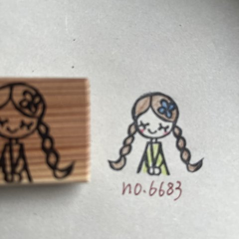 スタンプ　No. 6683お花をつけた三つ編み女の子