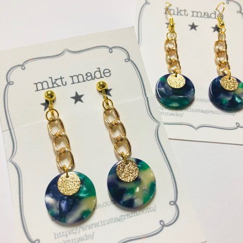 【SALE】マーブルサークル × チェーン ゆらゆら ピアス イヤリング