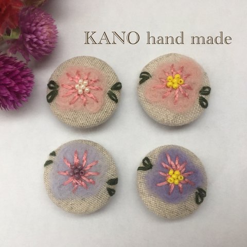 羊毛フェルト刺繍 お花のヘアゴム