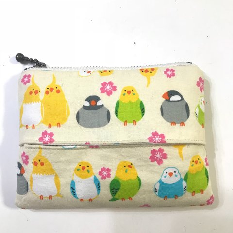 小鳥柄のポケティポーチ ハンドメイド