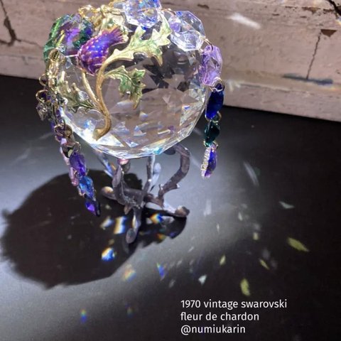 1970Vintage Swarovski 60mm& fleur de chardon スワロフスキーと薊の花専用スタンド付　置き型オーナメント置物　サンキャッチャー