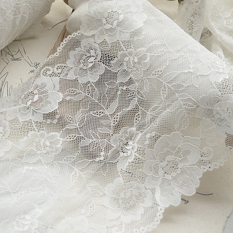 1m 広幅 美しい 花 フラワー ラッセルレース 白 BK221027 ハンドメイド 手芸 素材